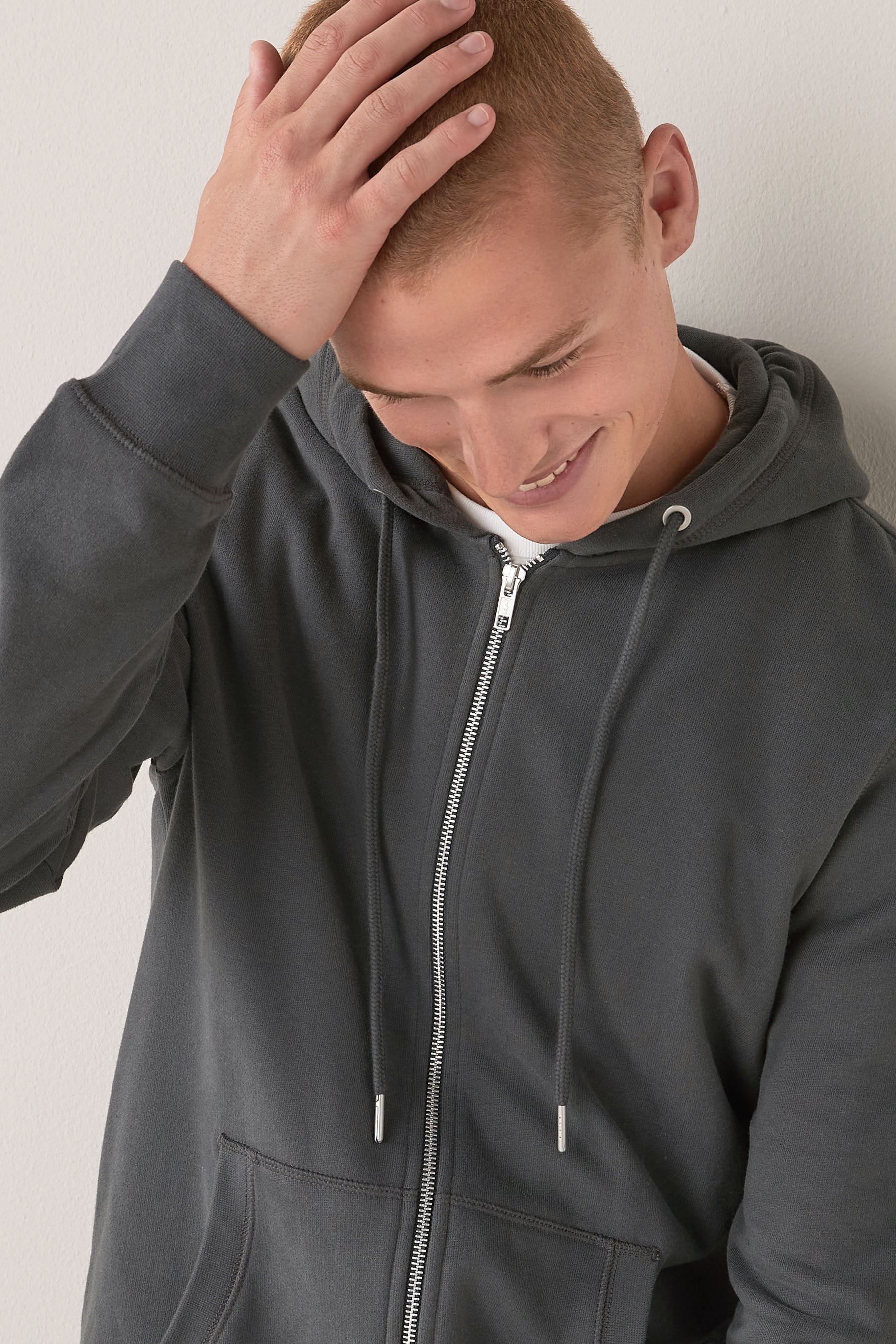 Men's charcoal zip hoodie clearance