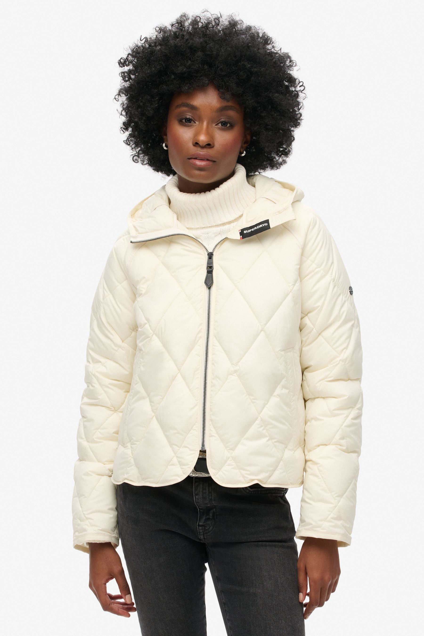 Superdry Star White Hooded Quilt Liner Jacket 10 Womens