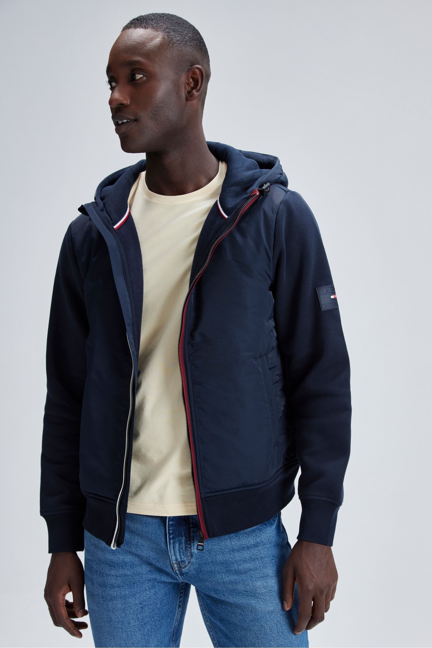 Tommy hilfiger mixed media zip hoodie discount