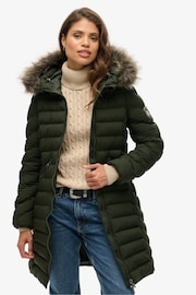 Superdry Olive Green Fuji Faux Fur Hood Mid Length Jacket - Image 1 of 5