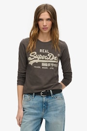 Superdry Vintage Black Slub Embellished Vl Graphic Long Sleeve Top - Image 1 of 4