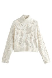 Ecru White Crochet Open Stitch Roll Neck Jumper - Image 5 of 6