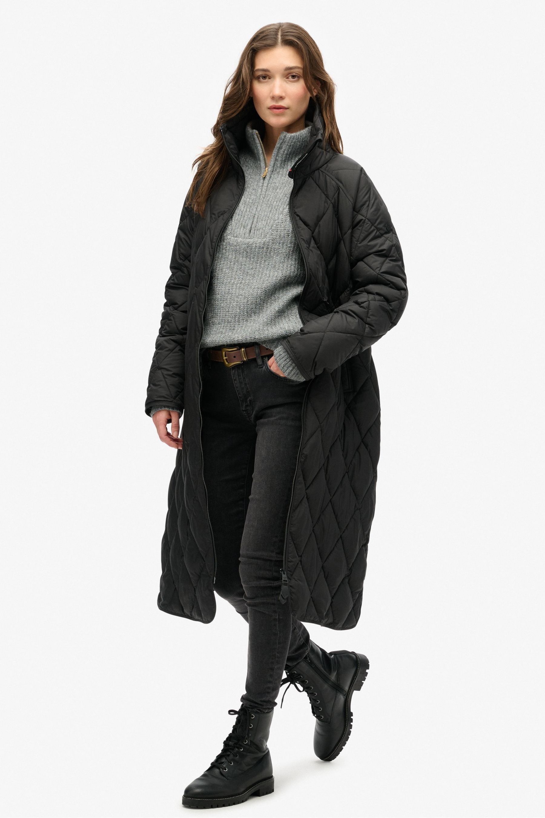 Buy Superdry Black Superlong Quilt Liner Coat from the Next UK online shop