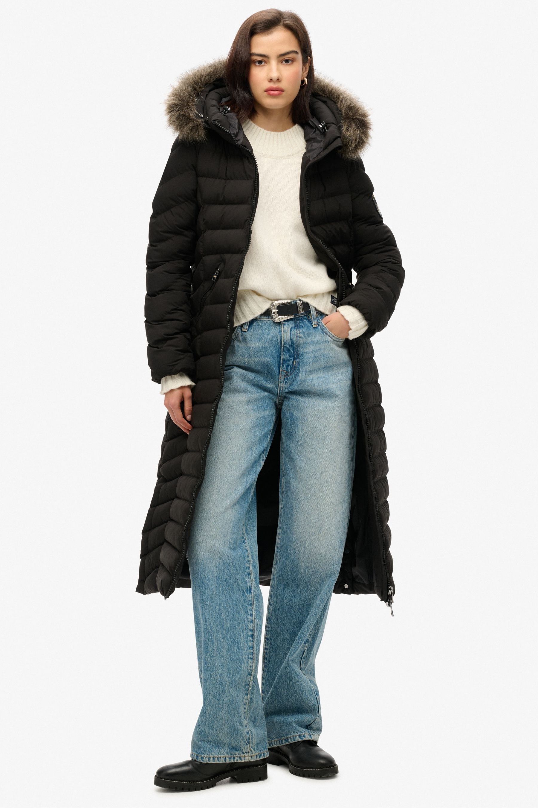 Superdry Women s Fuji Faux Fur Hooded Longline Coat