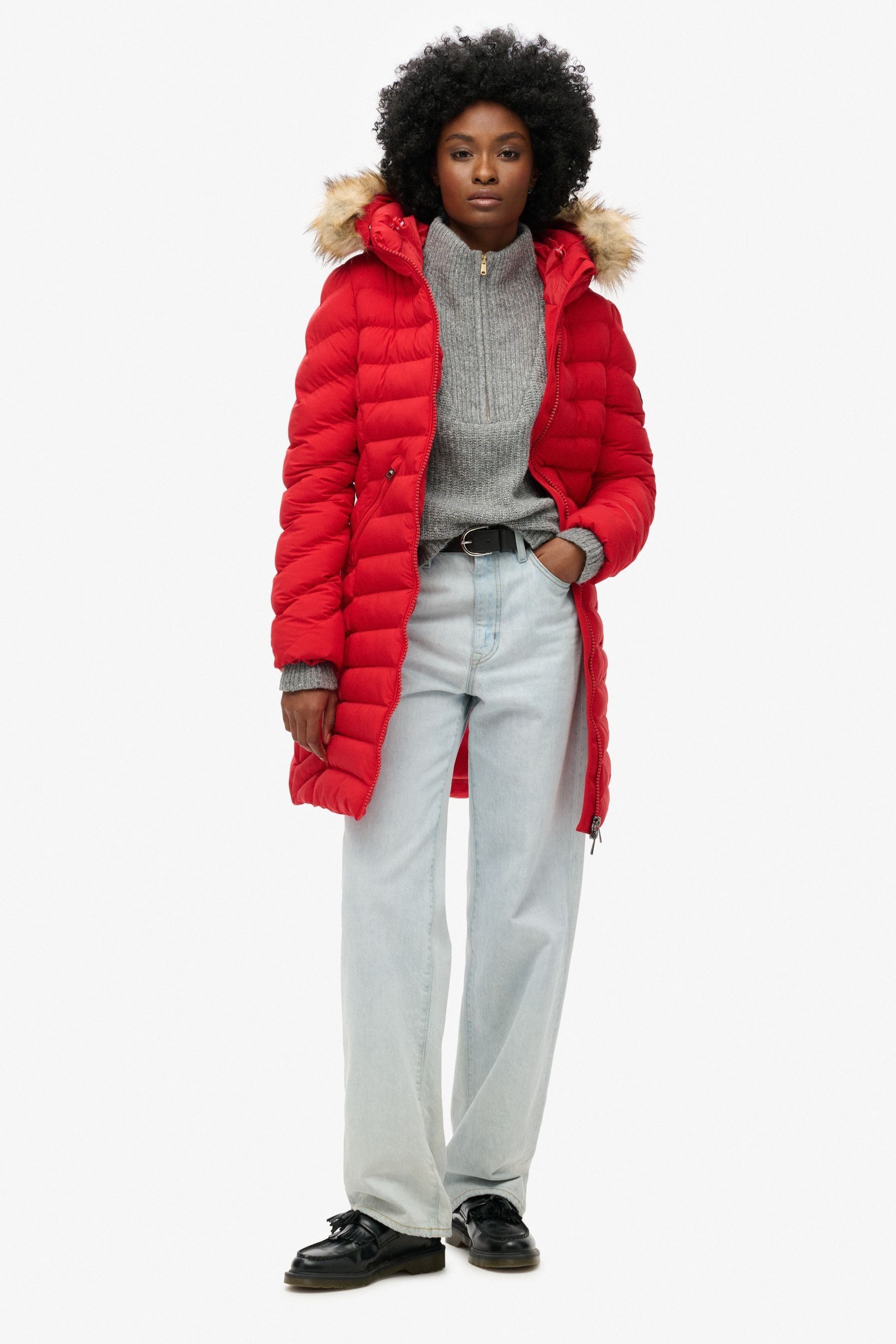Buy Superdry Red Fuji Faux Fur Hood Padded Mid Length Jacket from Next Germany