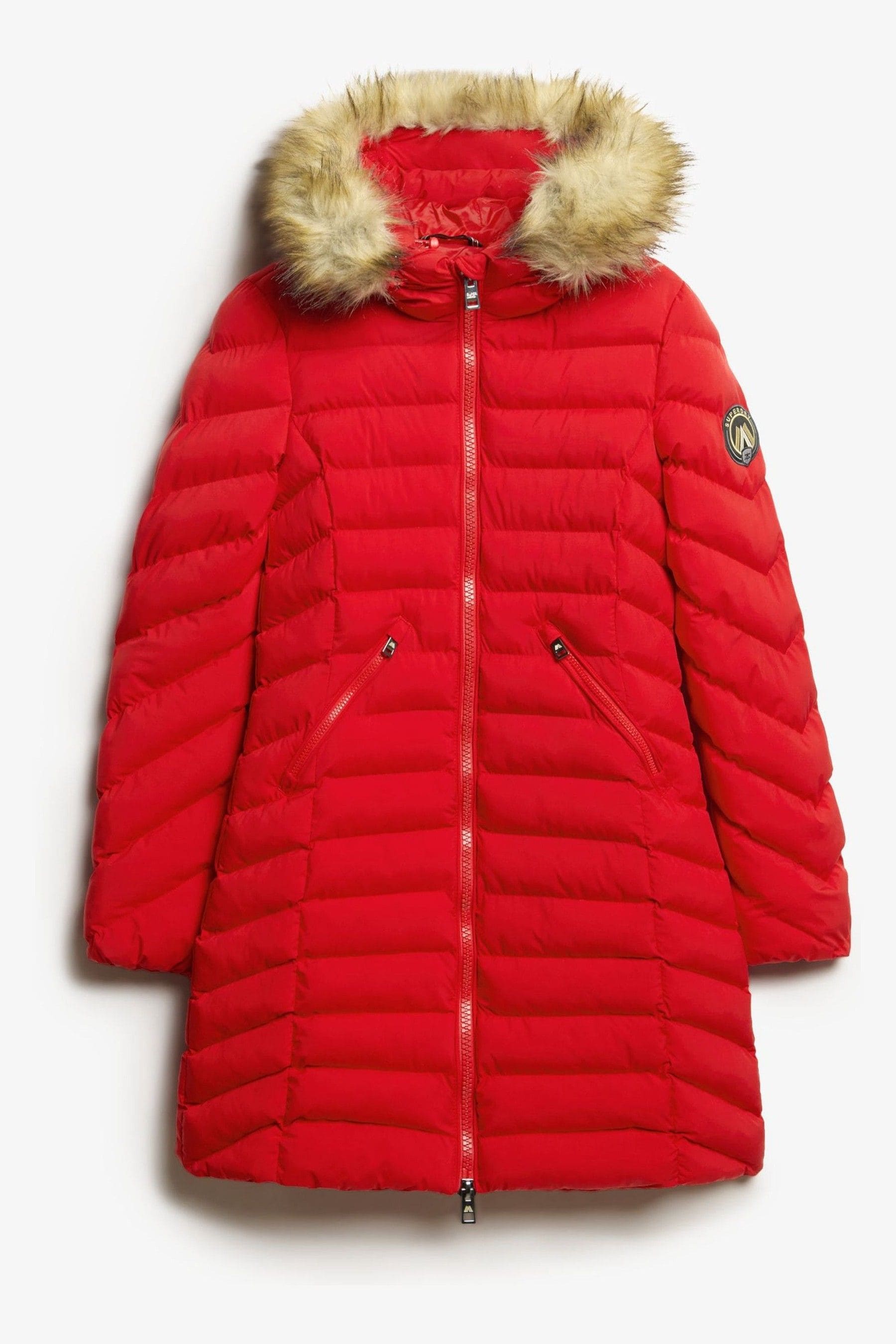 Buy Superdry Red Fuji Faux Fur Hood Padded Mid Length Jacket from the Next UK online shop