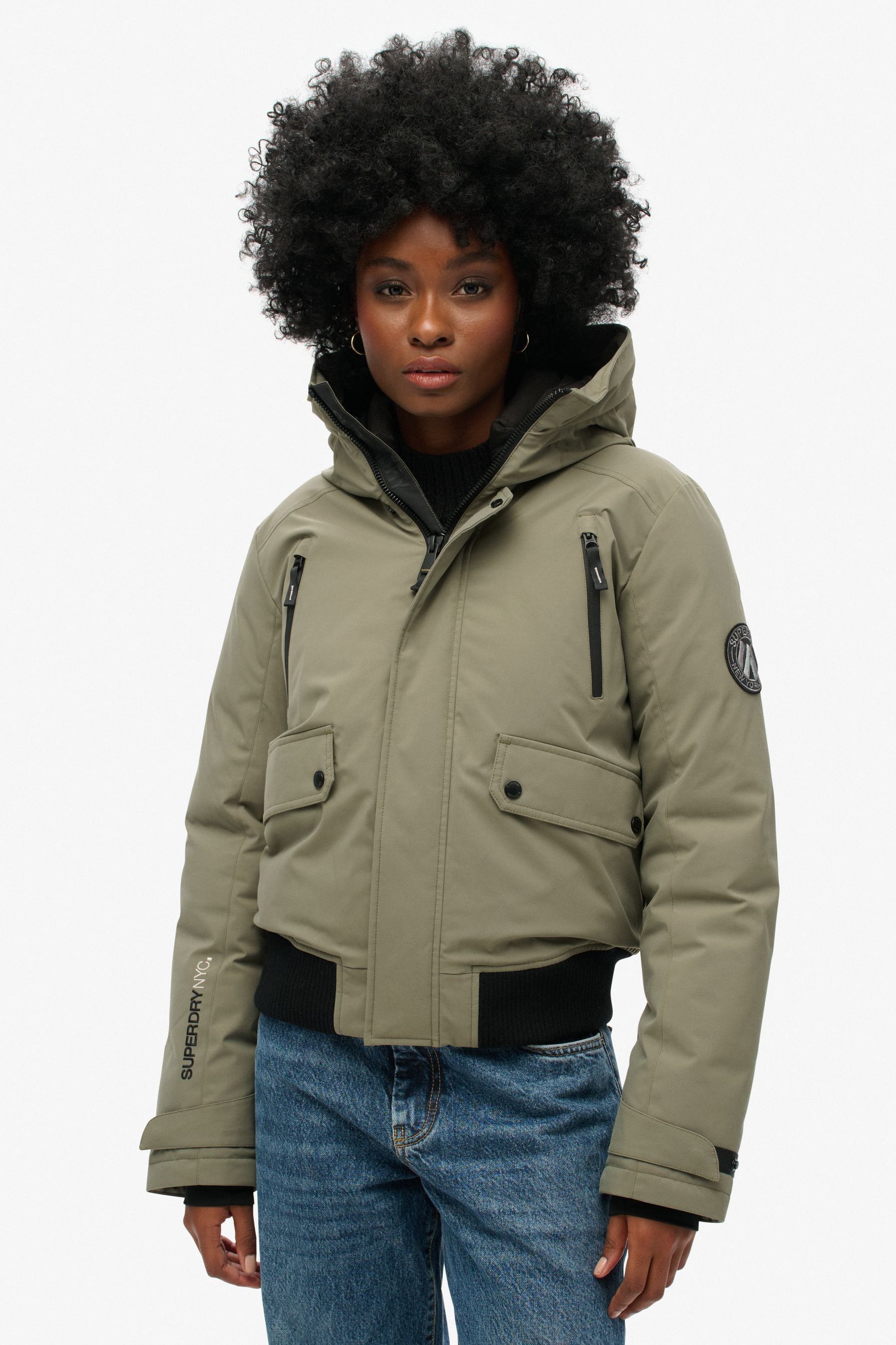 Superdry Dusty Olive Green City Padded Bomber Jacket 16 Womens