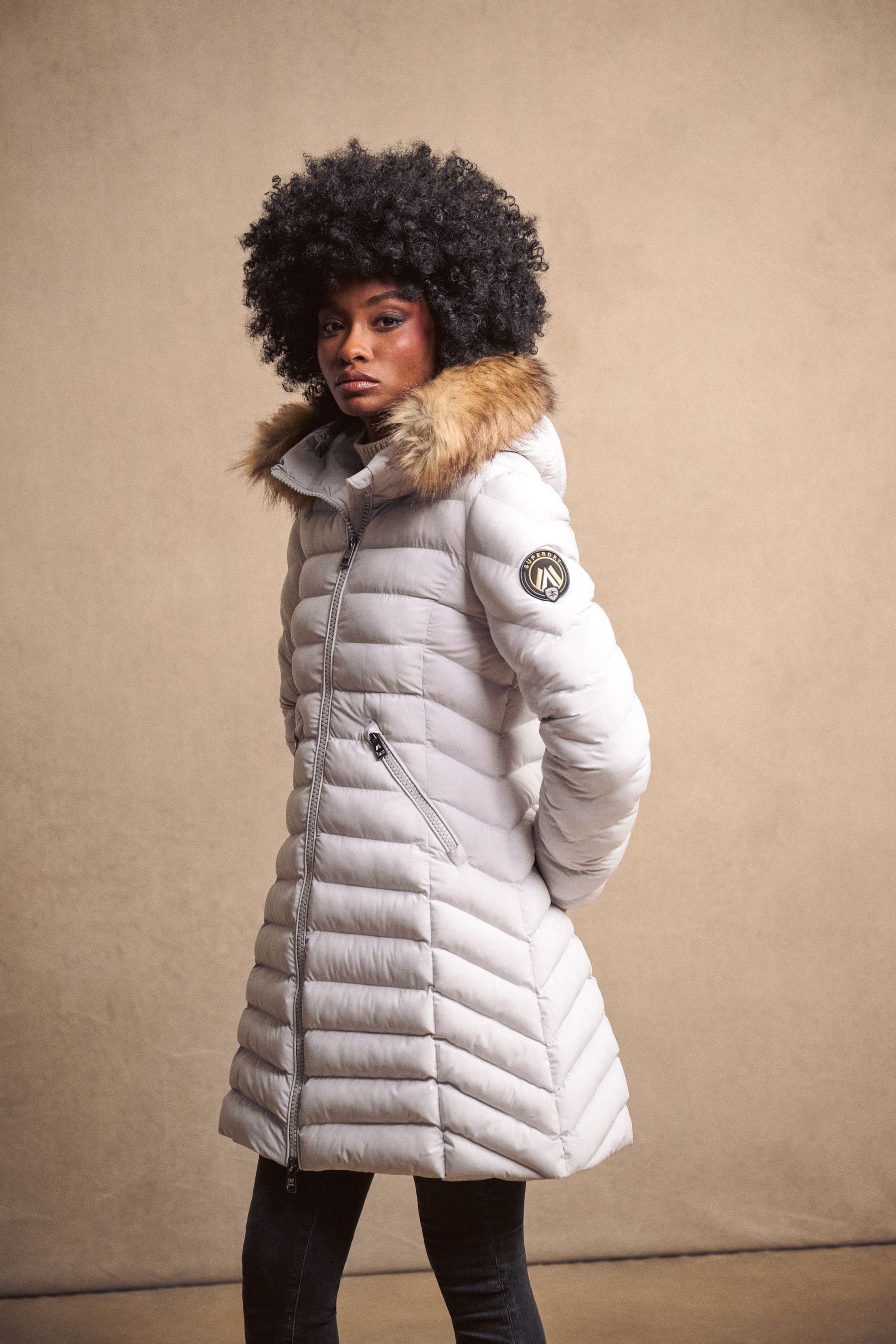 Buy Superdry Moonlight Grey Fuji Faux Fur Hood Padded Mid Length Jacket from the Next UK online shop