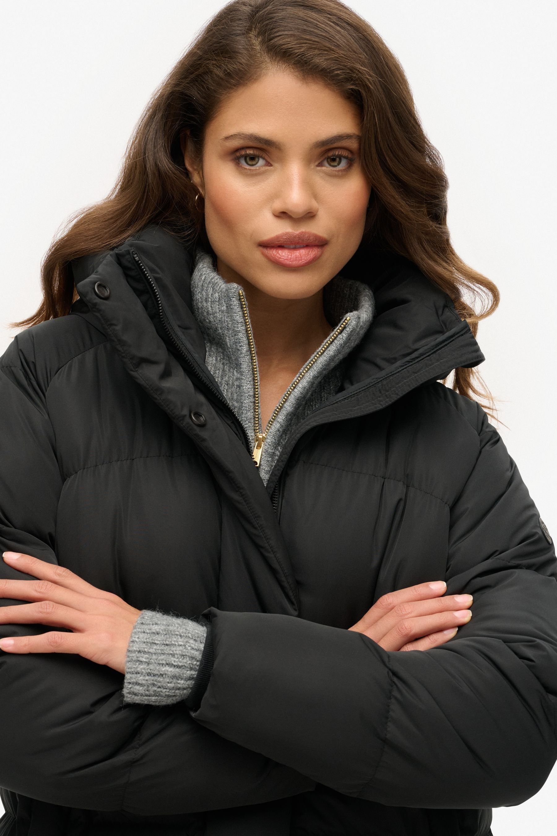 Superdry Black Longline Hooded Puffer Coats 10 Womens