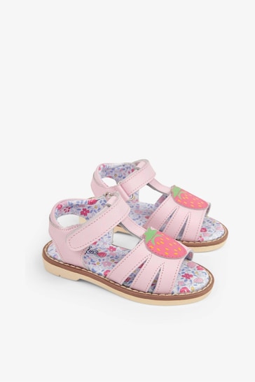 JoJo Maman Bébé Pink Strawberry Appliqué Sandals