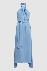 Reiss Blue Evelyn Fitted Halter Neck Midi Dress - Image 2 of 7