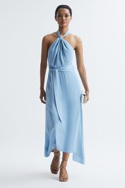 Reiss Blue Evelyn Fitted Halter Neck Midi Dress - Image 3 of 7
