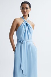 Reiss Blue Evelyn Fitted Halter Neck Midi Dress - Image 7 of 7