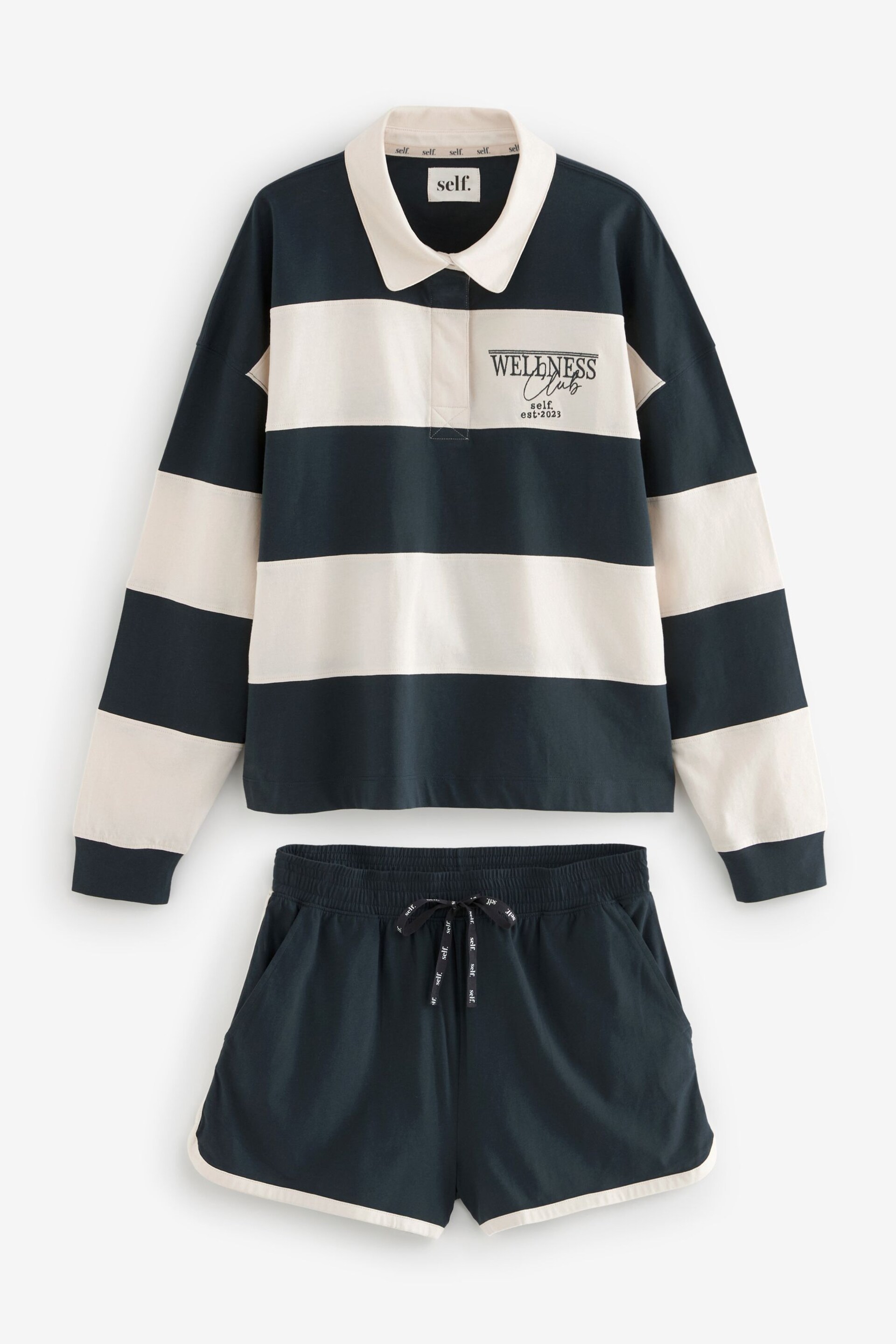 self. Navy Blue Stripe Short Loungewear Set - Image 6 of 8