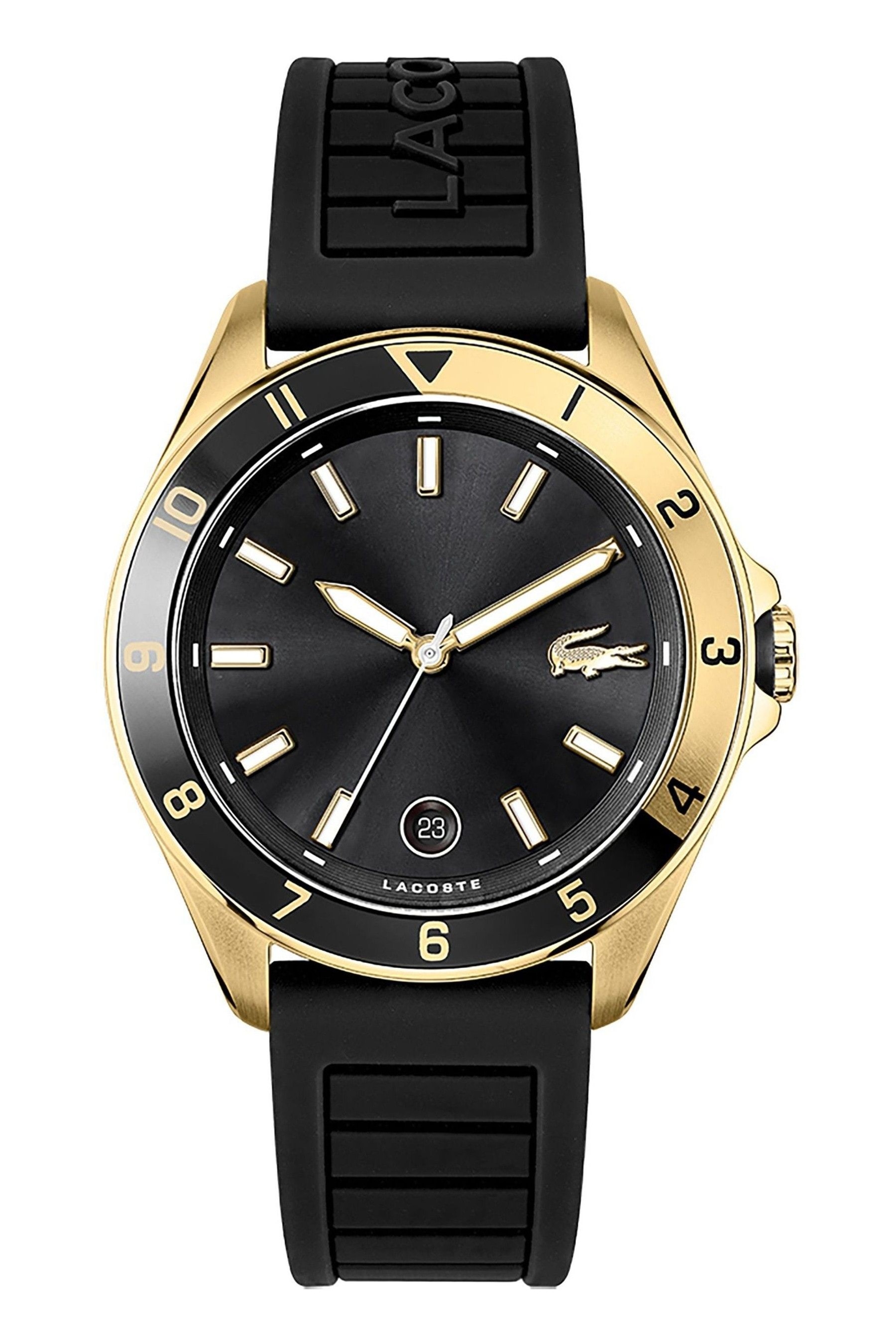 Lacoste black 2025 and gold watch