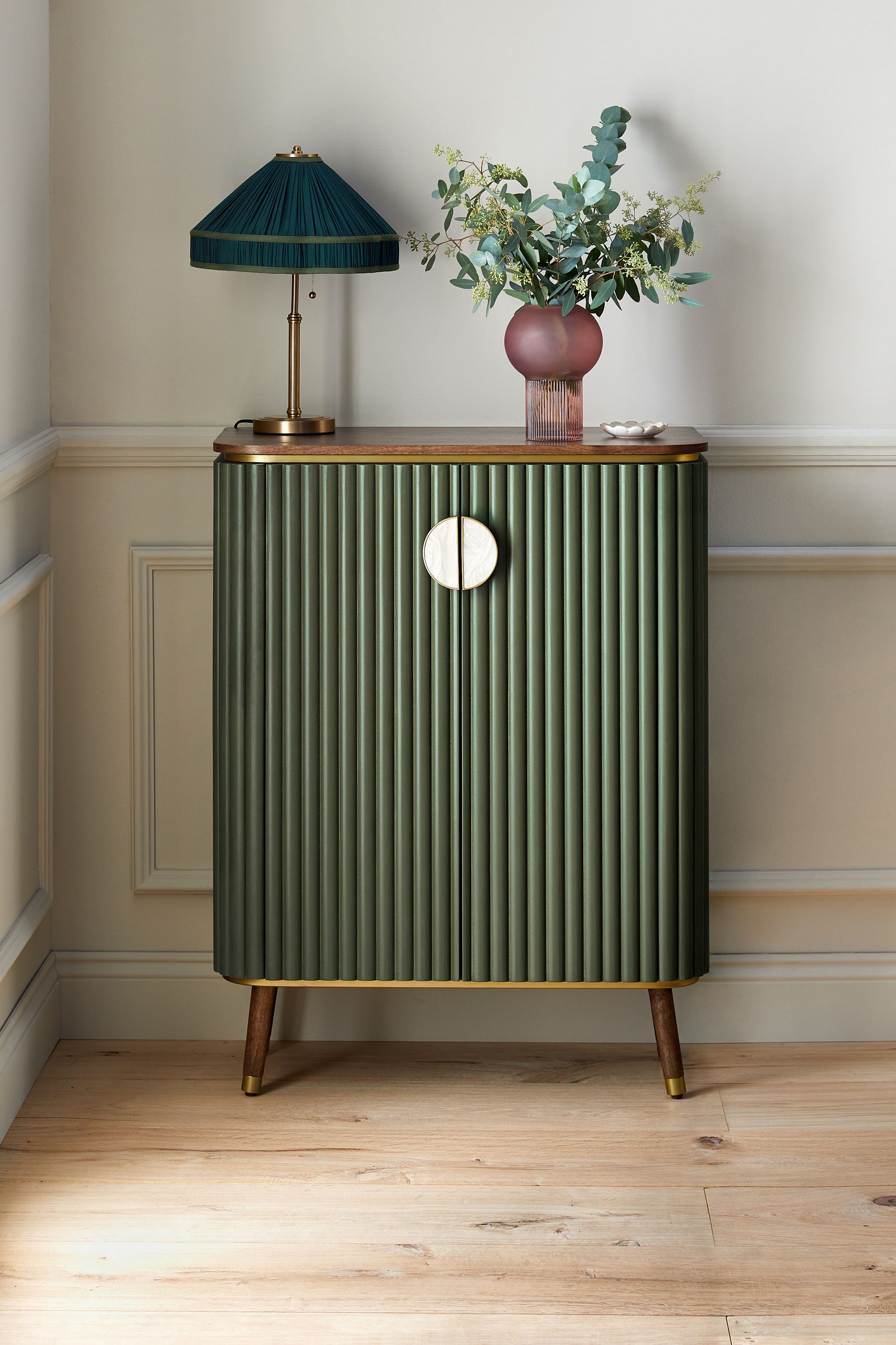 Buy Clarke Clarke Ribbed Green Mango Wood Calisto Drinks Cabinet from the AspennigeriaShops online shop