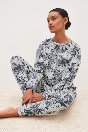 Blue Leaf Short and Long Sleeve Pyjamas Sets 2 Pack