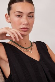 Gold Tone Recycled Metal Mutli Row Beaded And Cord Necklace - Image 3 of 5