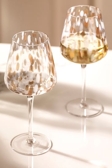 Set of 2 White Confetti Wine Glasses