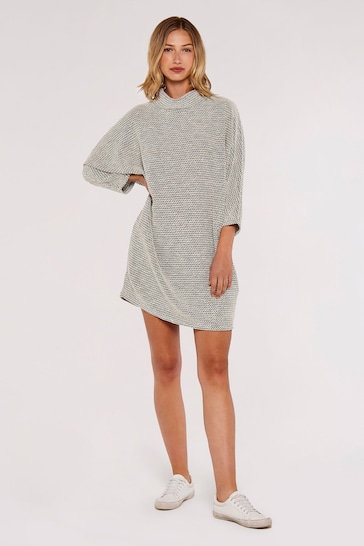 Apricot Green & White Boucle Mock Neck Cocoon Dress
