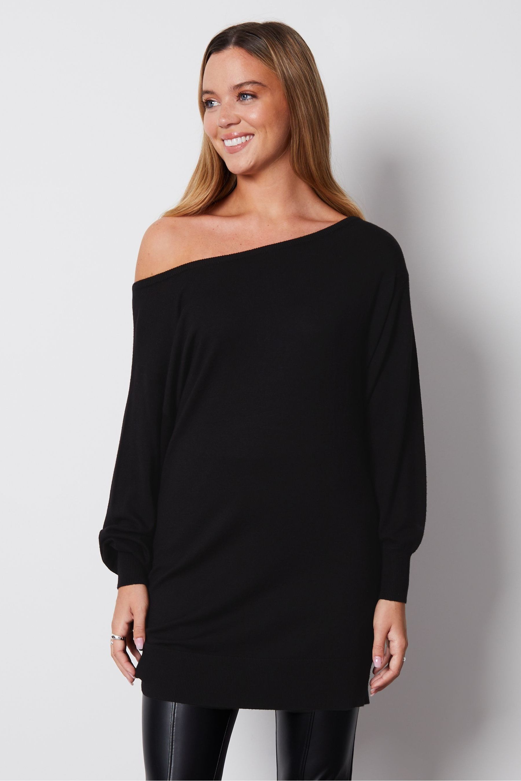 Buy Threadbare Black Slash Neck Tunic Jumper from the Next UK online shop