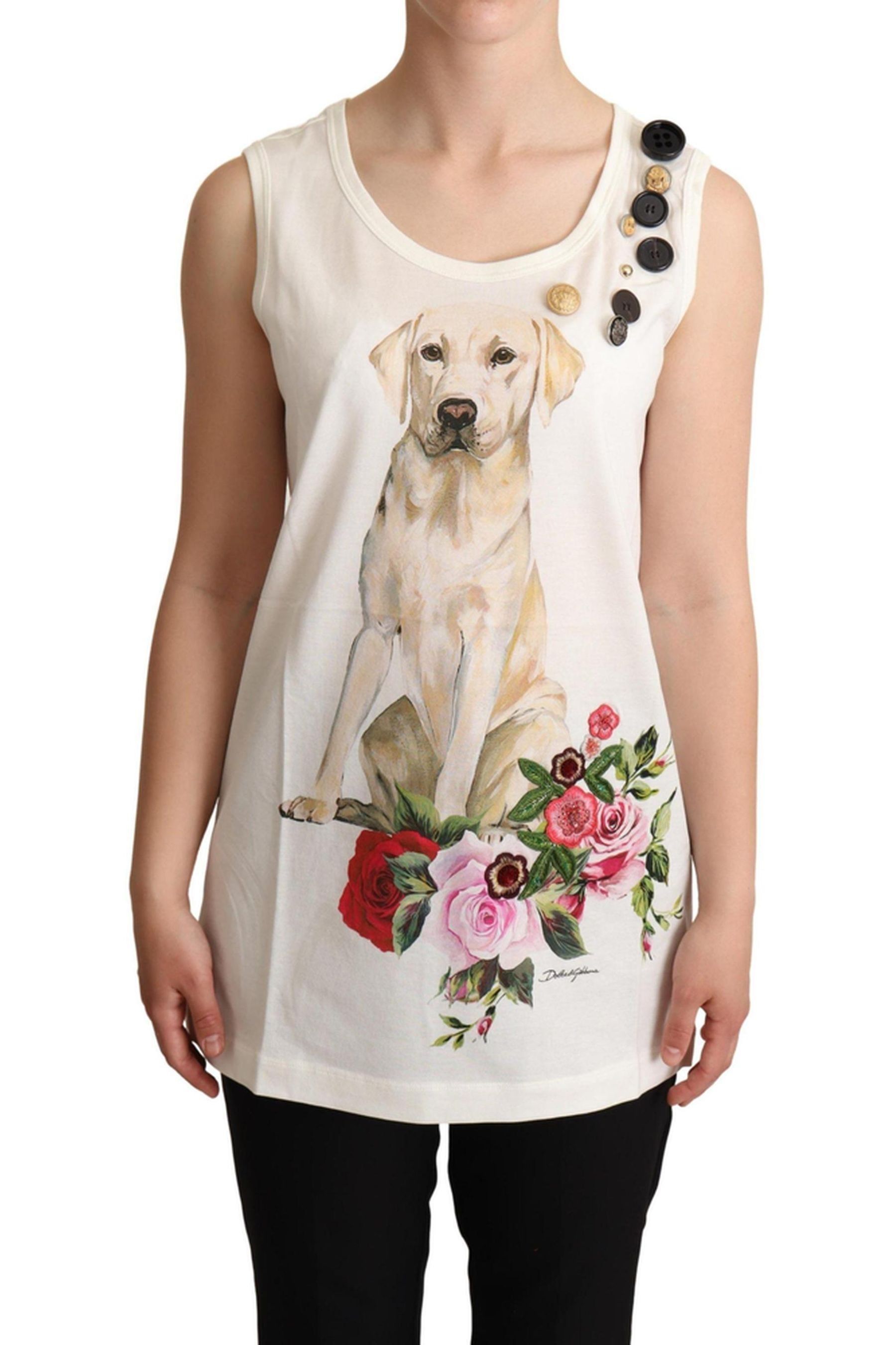 Buy Dolce Gabbana Dog and Floral Print Tank White T Shirt from