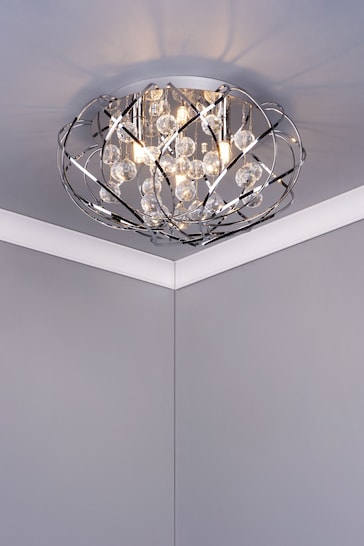 Dar Lighting Silver Riya 3 Light Flush Fitting Ceiling Light