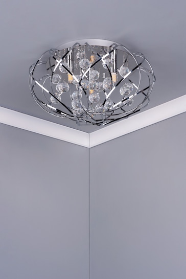 Dar Lighting Silver Riya 3 Light Flush Fitting Ceiling Light