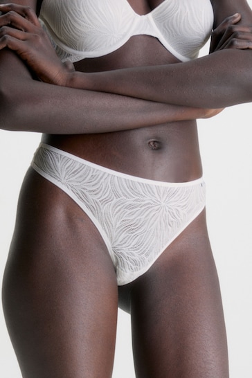 Calvin Klein White Sheer Marquisette Lace Thong