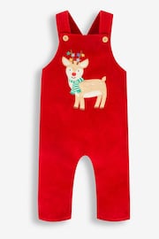 JoJo Maman Bébé Red Reindeer 2 Piece Velour Appliqué Dungaree & Top Set - Image 3 of 5