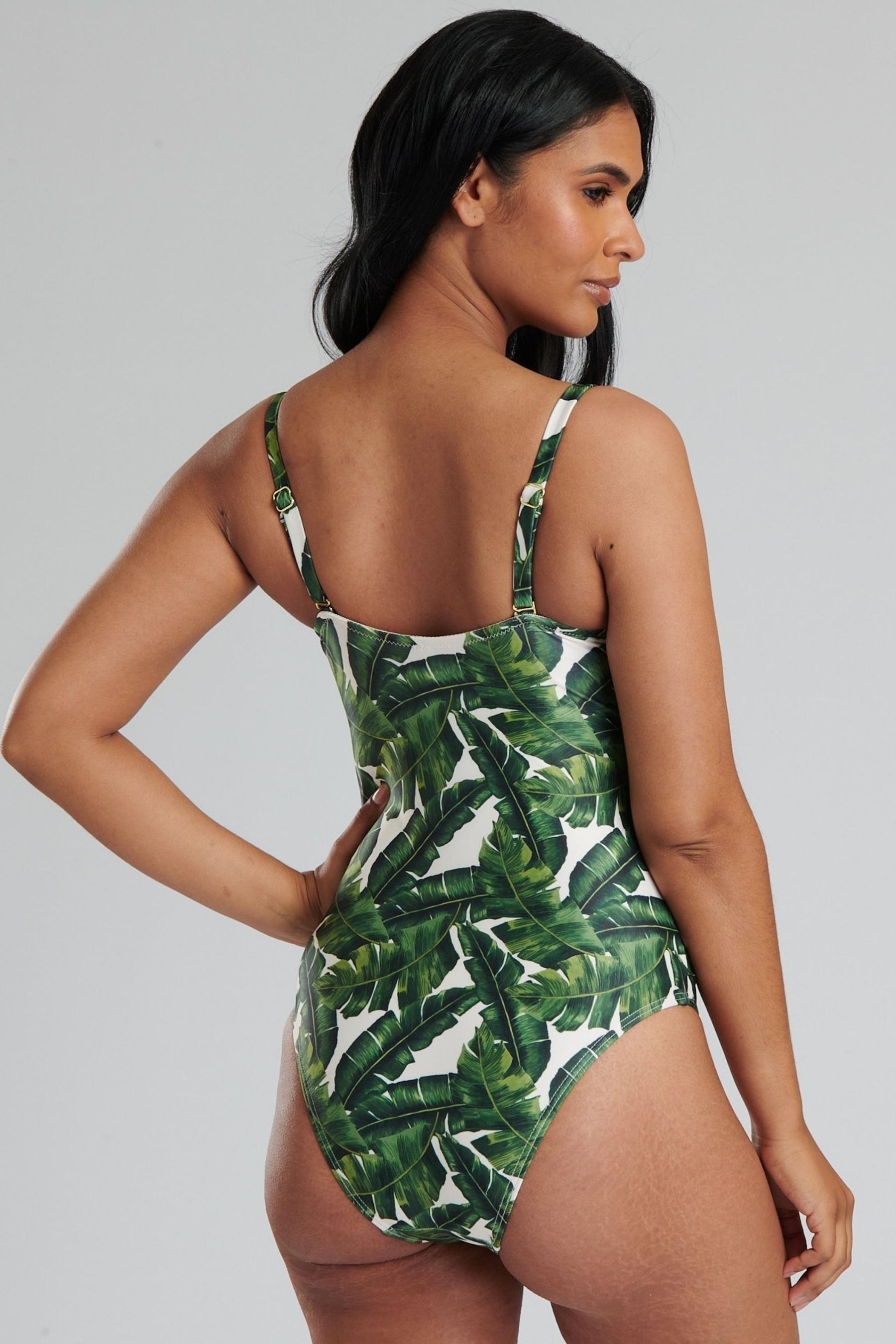 Green leaf print swimsuit clearance