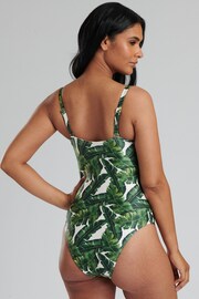South Beach Green Leaf Print Twist Swimsuit with Tummy Control - Image 2 of 6