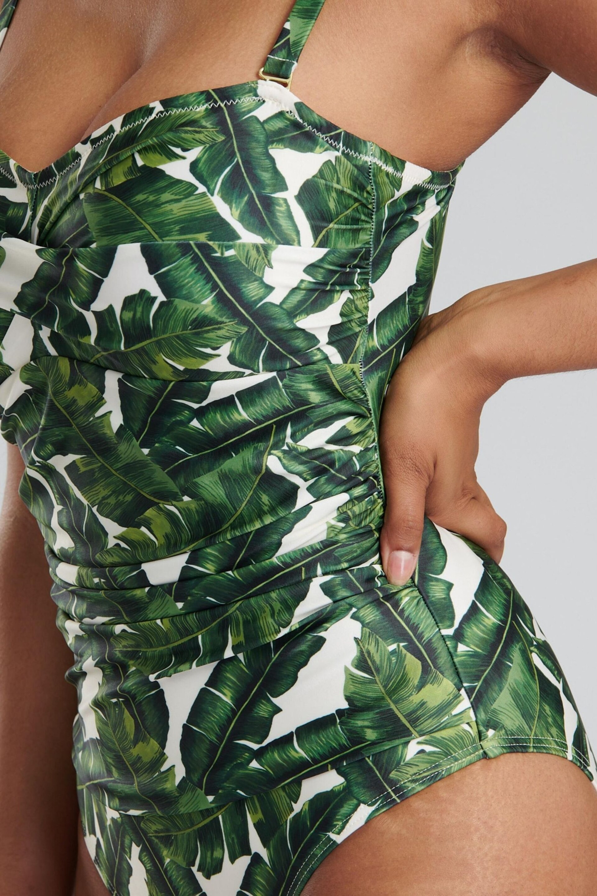 South Beach Green Leaf Print Twist Swimsuit with Tummy Control - Image 6 of 6