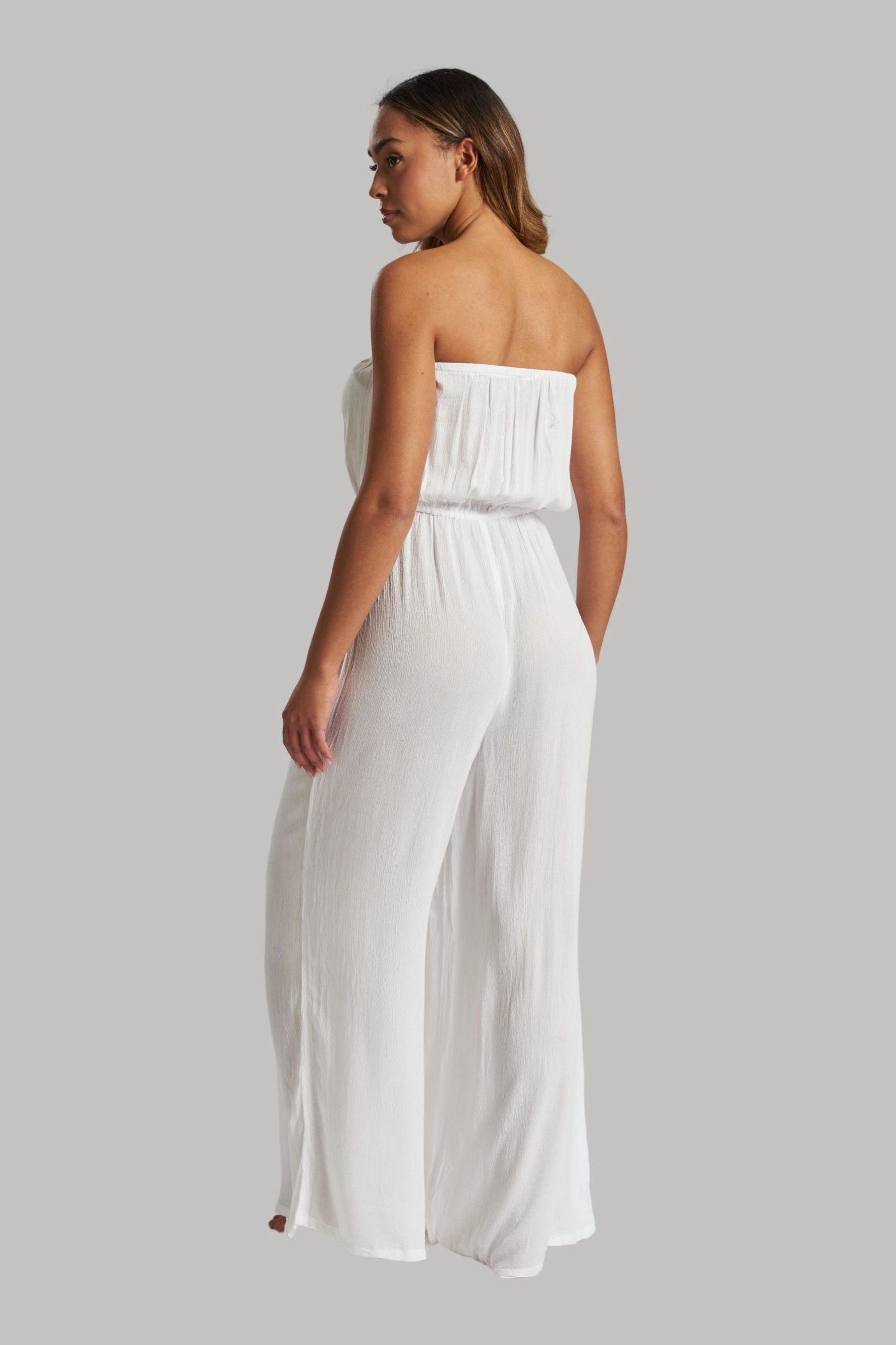 Buy South Beach White Crinkle Viscose Strapless Jumpsuit from Next Luxembourg