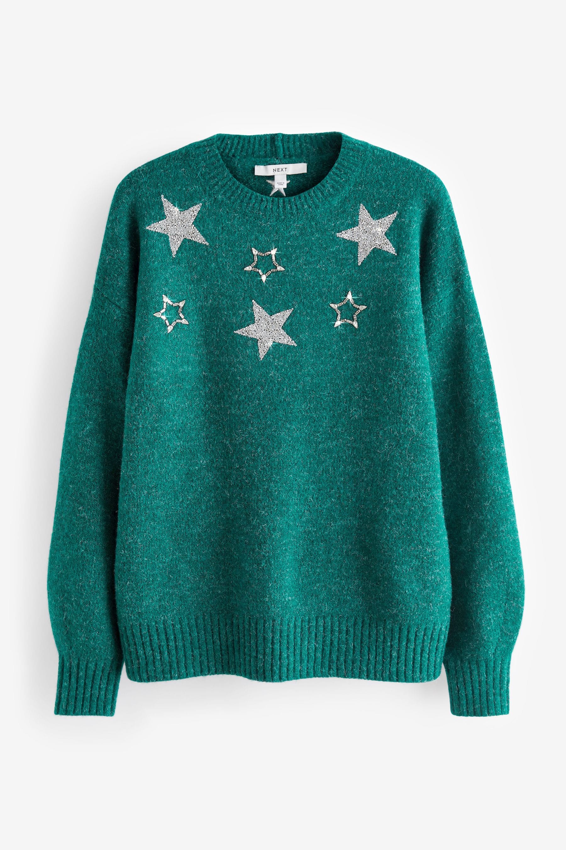 Buy Teal Blue Star Embellished Crew Neck Jumper from Next Luxembourg