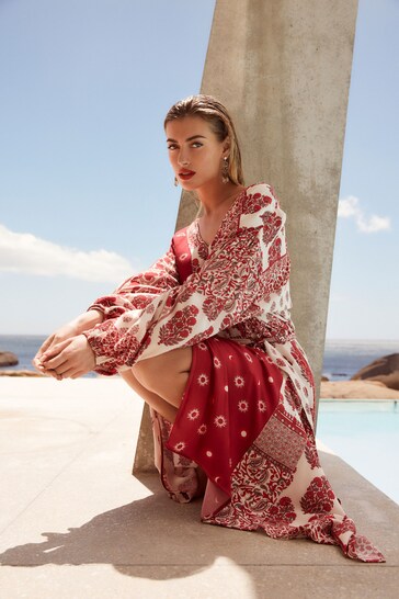 Red Summer Maxi Kaftan Dress