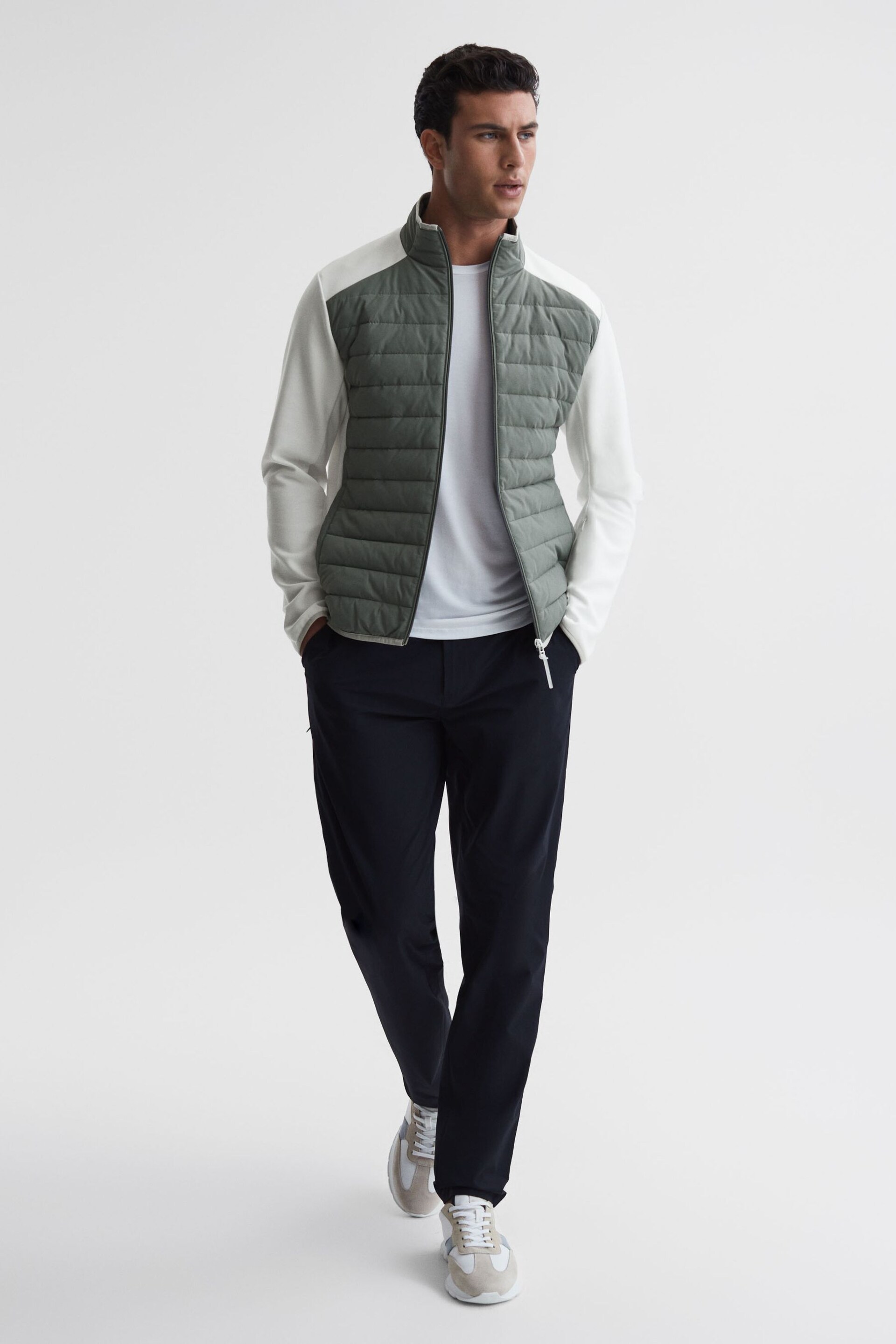 Reiss Sage/White Player Funnel Neck Hybrid Quilted Jacket - Image 3 of 7