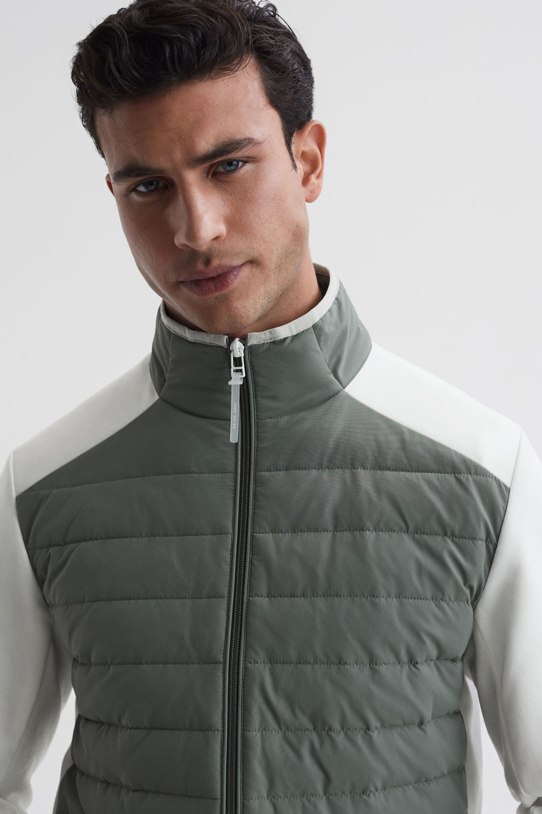 Funnel neck quilted jacket shop