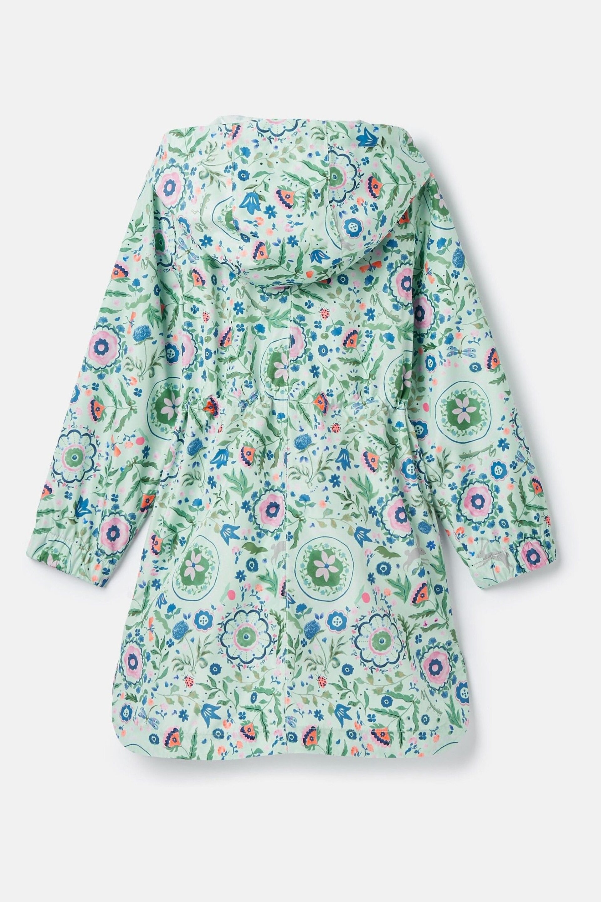 Joules Rainford Green Floral Waterproof Packable Raincoat With Hood - Image 2 of 8