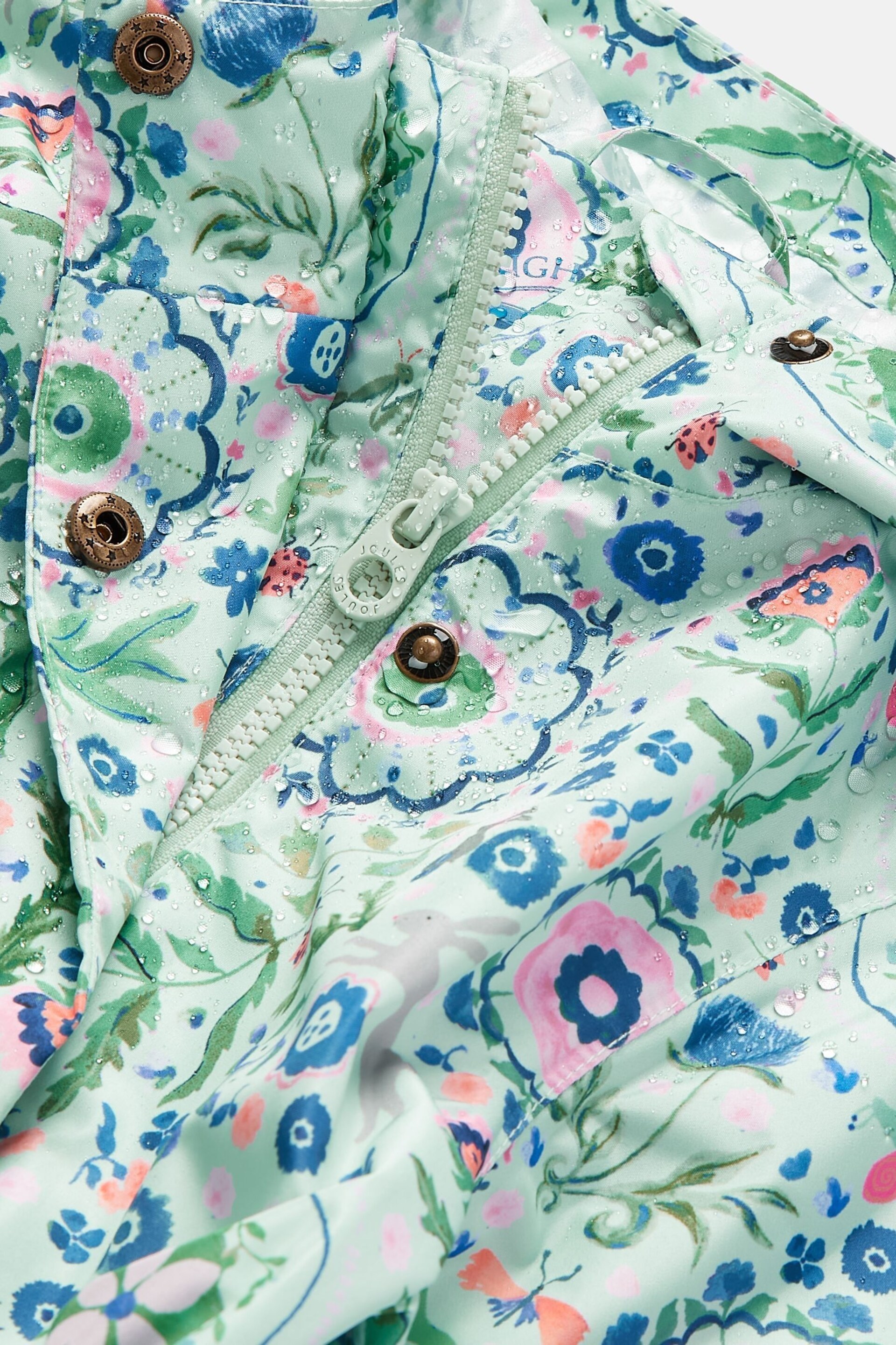 Joules Rainford Green Floral Waterproof Packable Raincoat With Hood - Image 7 of 8