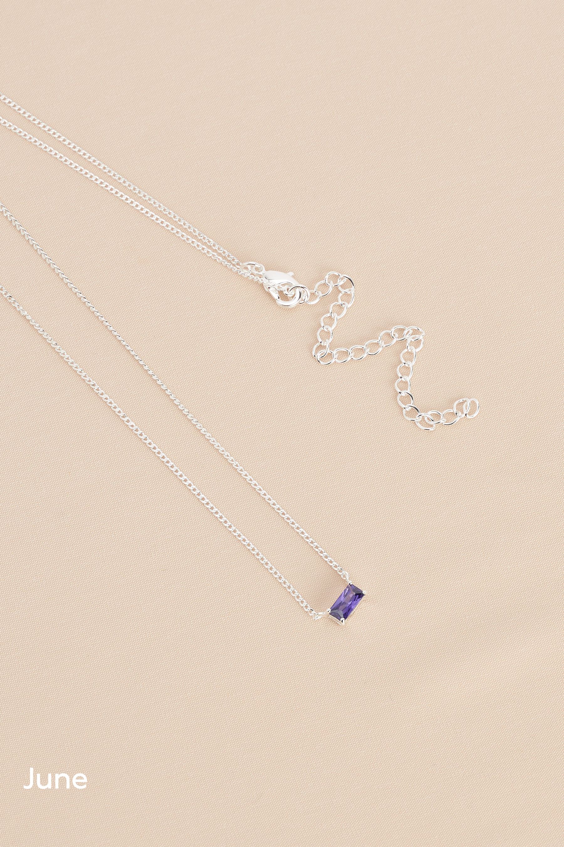 Buy Sterling Silver Plated Baguette Birthstone Necklace from the