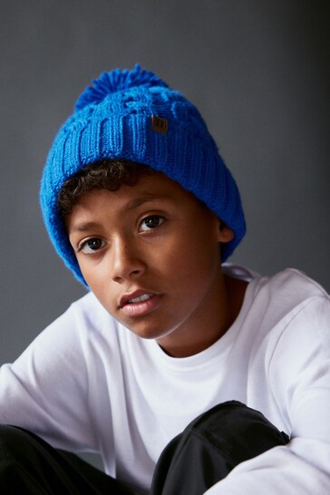 Cobalt Blue Knitted Cable Pom Hat (1-16yrs)