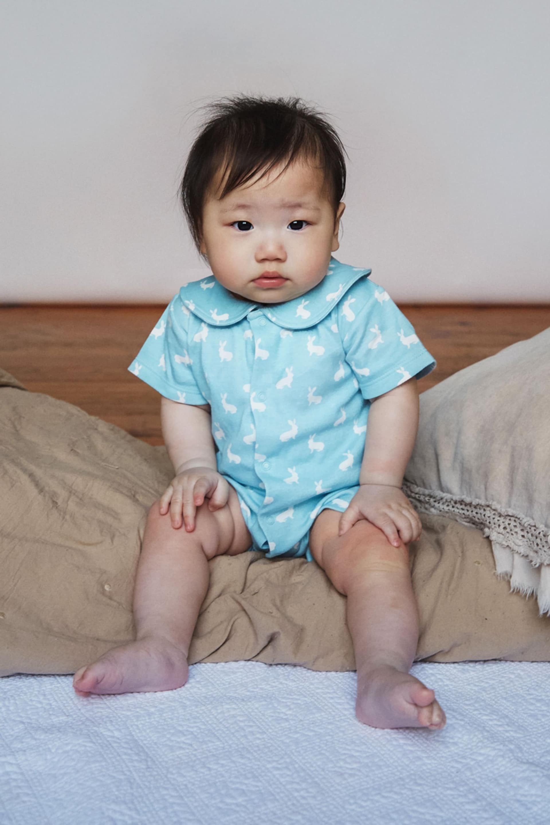 The Little Tailor Baby Jersey Bunny Print Romper - Image 1 of 4