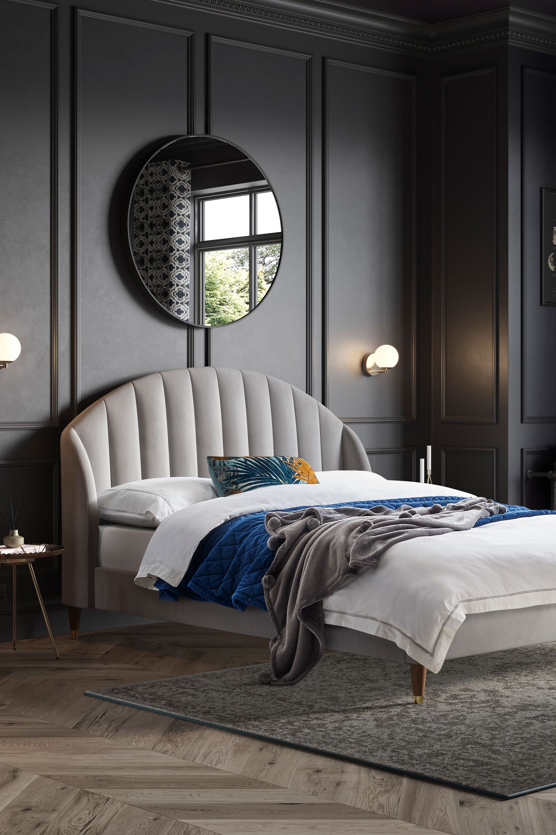 Gray upholstered online full bed
