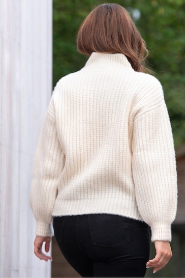 Pour Moi Cream Hayley Chunky Knit High Neck Jumper