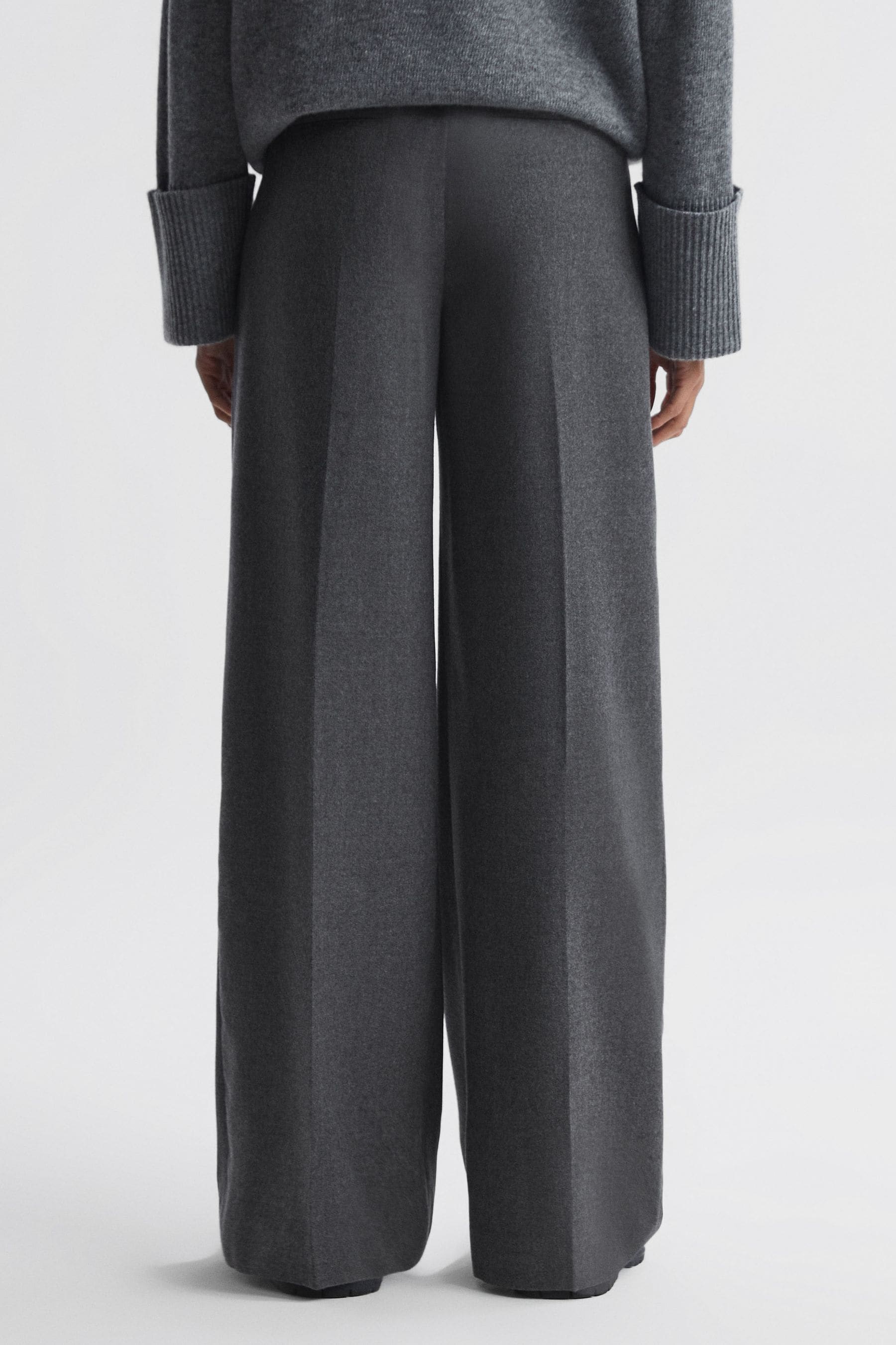 Buy Reiss Grey Valeria Petite Wool Blend Wide Leg Trousers from Next Luxembourg