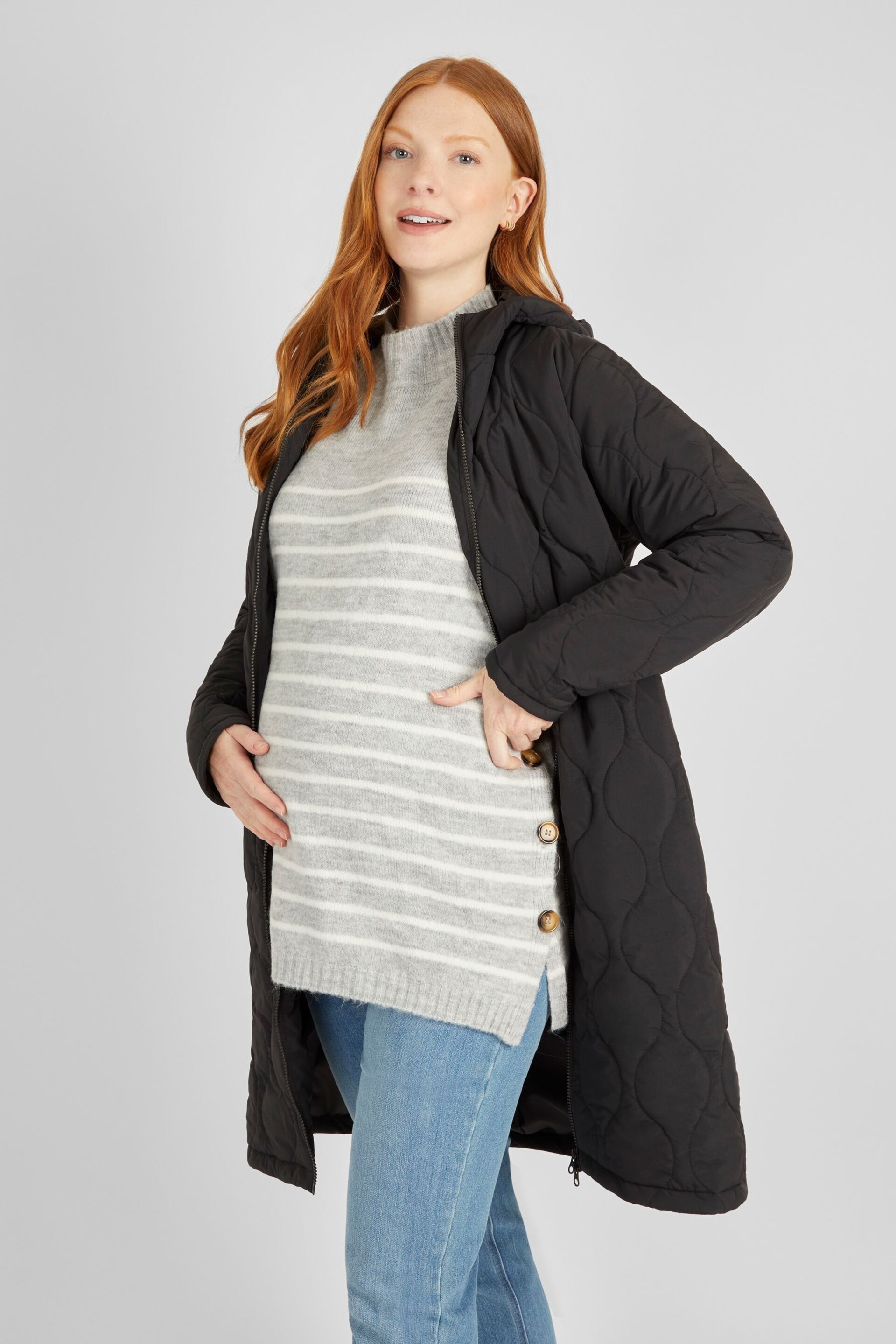 JoJo Maman Bébé Khaki 2-in-1 Quilted Maternity Puffer Coat - Image 4 of 6