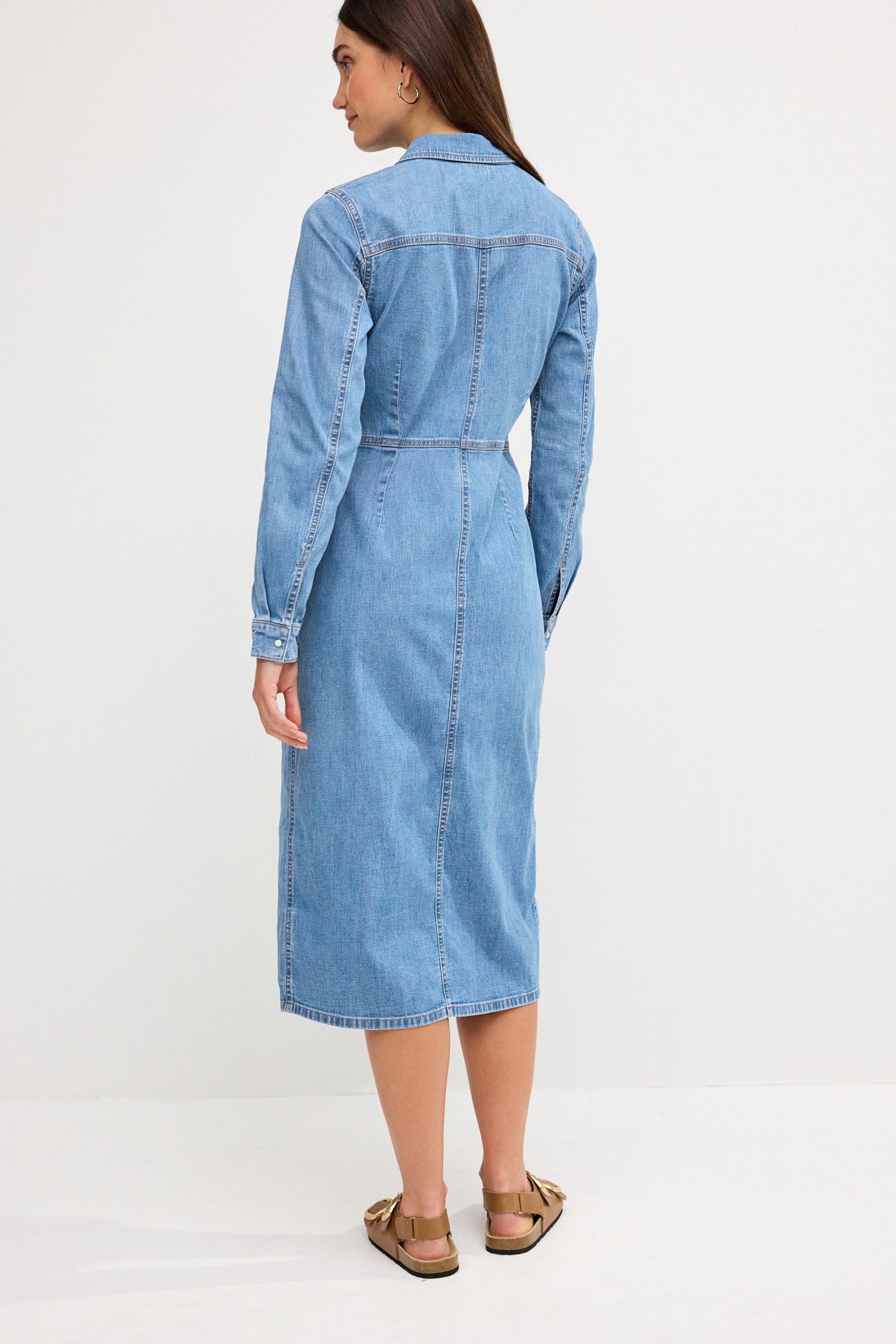Mid Blue Denim Midi Shirt Dress - Image 3 of 6