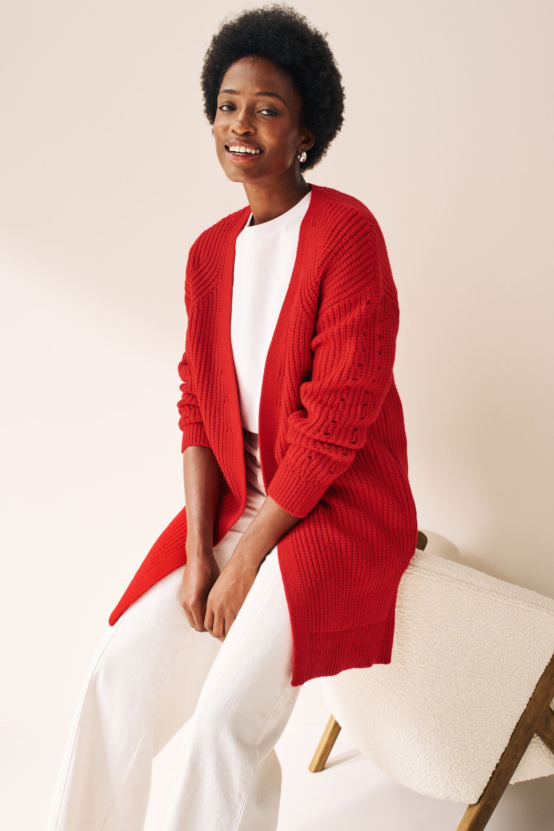 Longline red cardigan sale