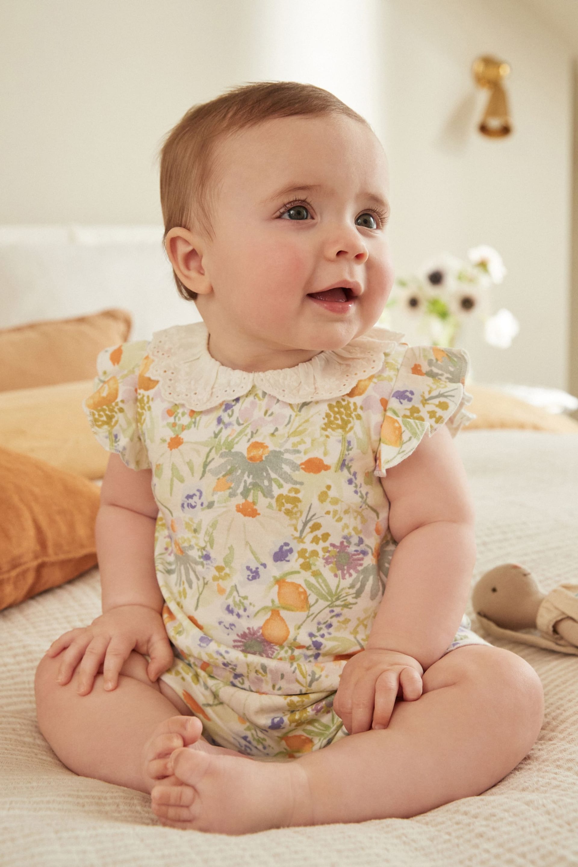 Blue/Yellow Collared Floral Baby Jersey Romper - Image 2 of 10